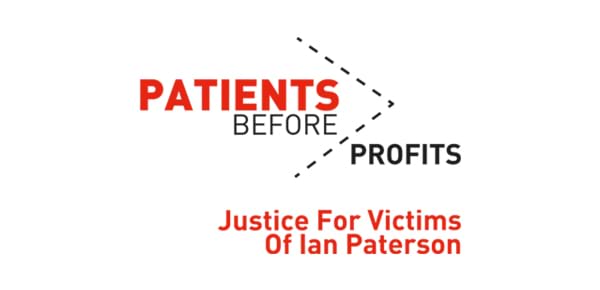 The logo for Thompsons Solicitors' Patients Before Profits campaign to support victims of surgeon Ian Paterson.
