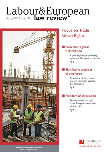 The cover of the Spring 2019 edition of the Labour and European Law Review