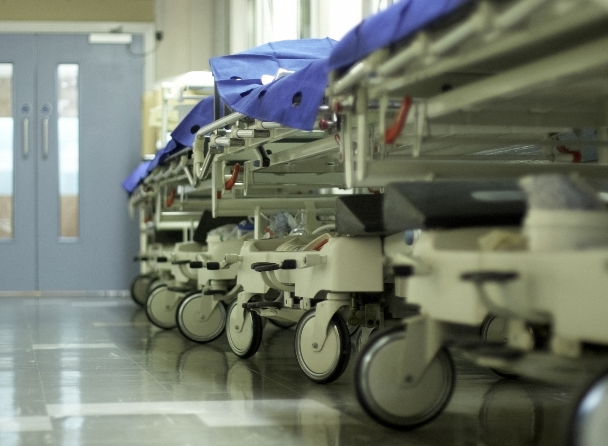 Hospital beds in the corridor